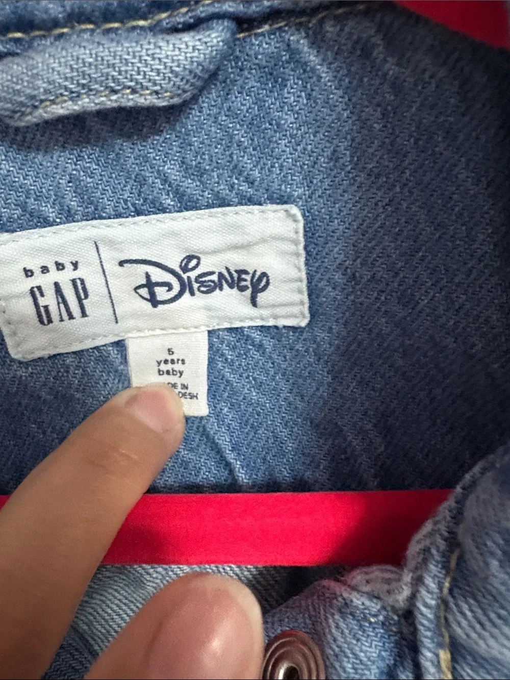 GAP Light Blue Denim Jacket with Minnie Patch and Pink Bow